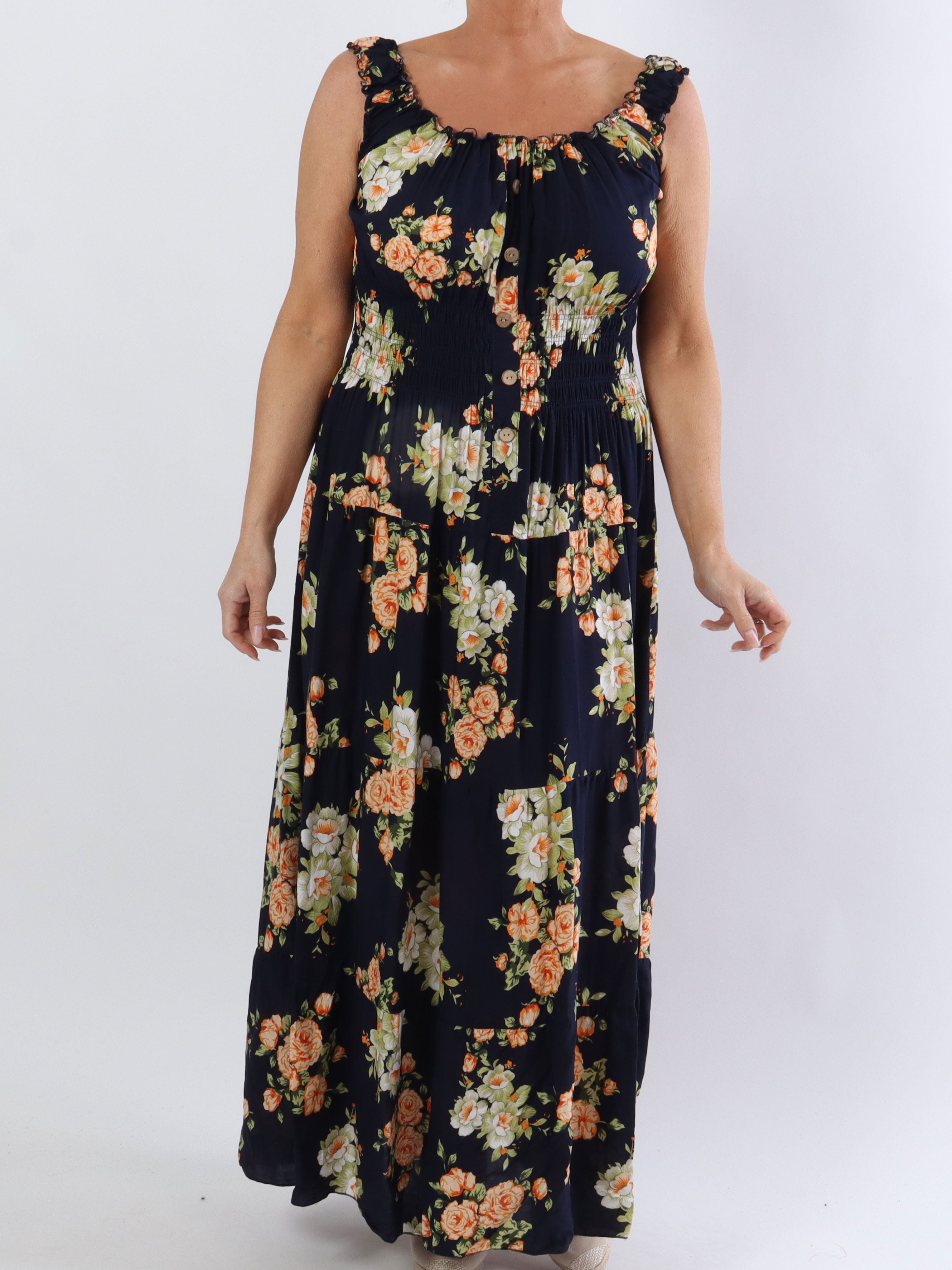 Alicia Rose - Lang plus size stropkjole med blomsterprint